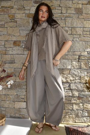 Inga Stretch Poplin Cotton Barrel Pant Earth